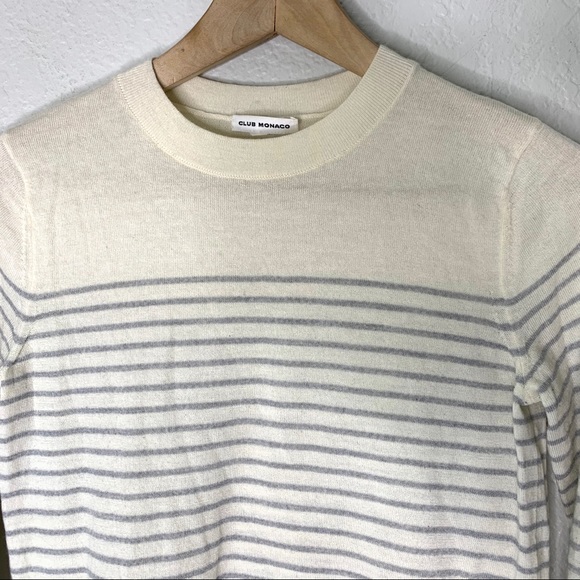 Club Monaco cream striped wool long sleeve sweater - Picture 2 of 7